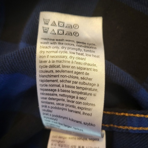 Calvin Klein Jeans Mens L Blue Black Plaid‎ Flannel Long Sleeve Shirt - Picture 9 of 9